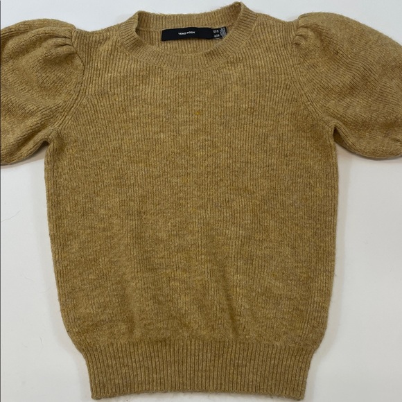 Vero Moda Camel Puff Sleeve Short Sleeve Knit Sweater Top Womens Sz XS - Picture 1 of 8